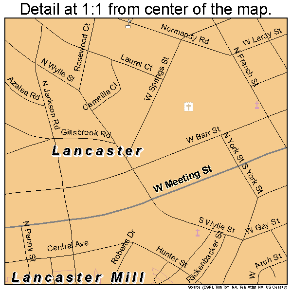 Lancaster, South Carolina road map detail