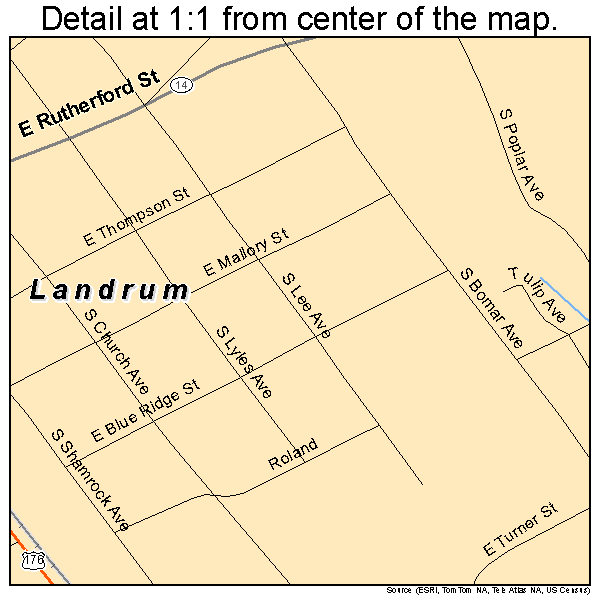 Landrum, South Carolina road map detail