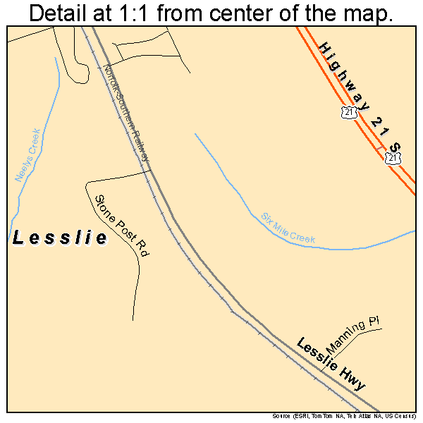 Lesslie, South Carolina road map detail