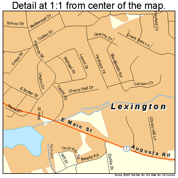 Lexington, South Carolina road map detail