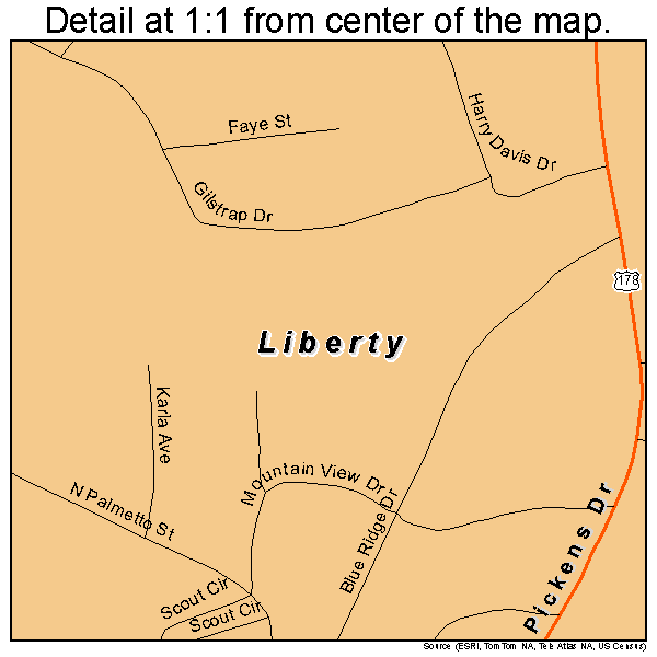 Liberty, South Carolina road map detail