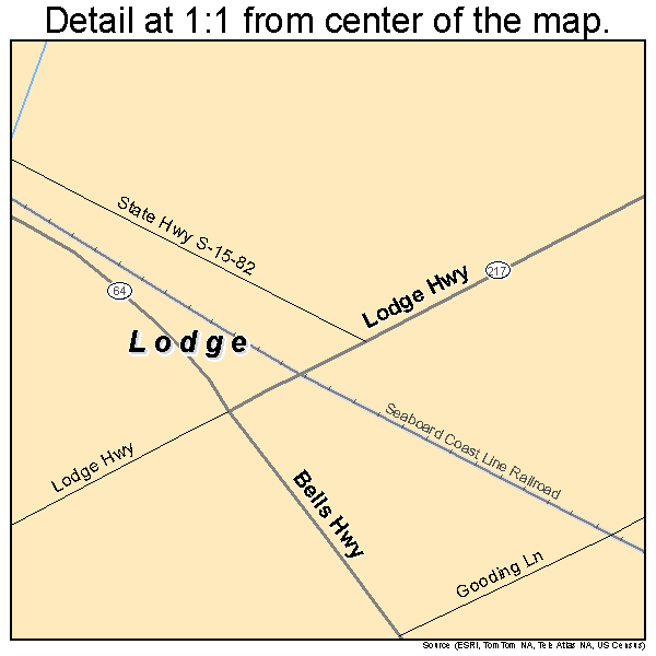 Lodge, South Carolina road map detail