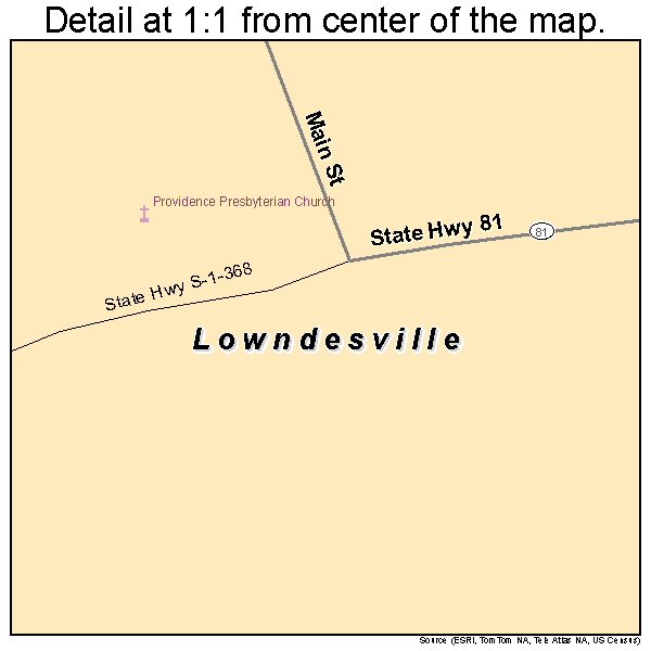 Lowndesville, South Carolina road map detail