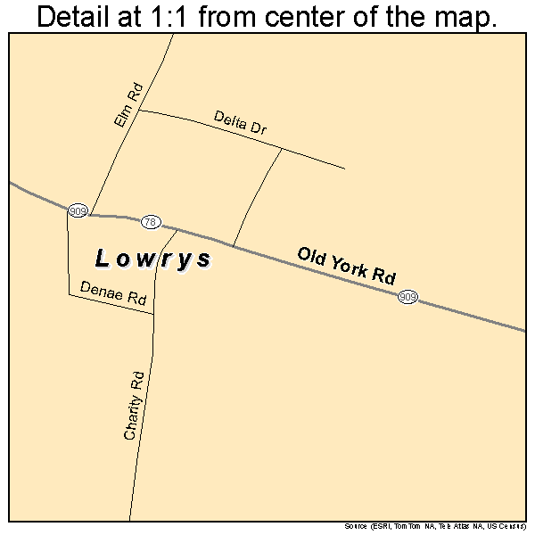 Lowrys, South Carolina road map detail