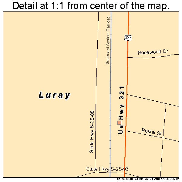 Luray, South Carolina road map detail