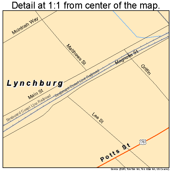 Lynchburg, South Carolina road map detail