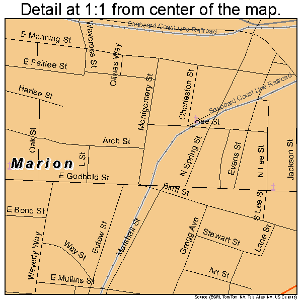 Marion, South Carolina road map detail