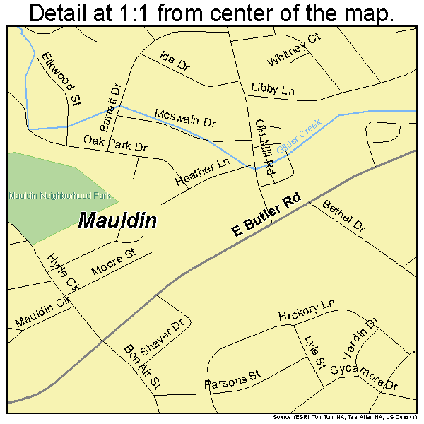 Mauldin, South Carolina road map detail
