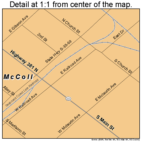 McColl, South Carolina road map detail