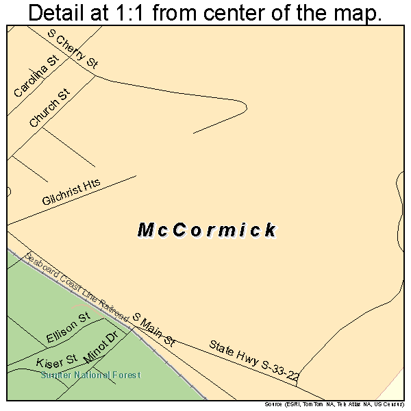 McCormick, South Carolina road map detail