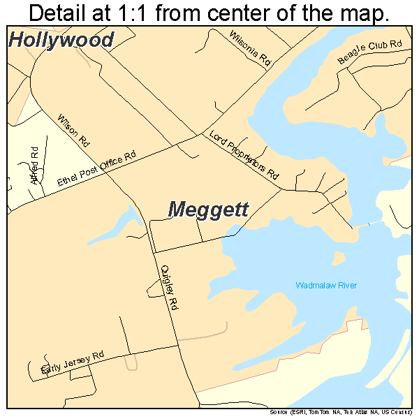 Meggett, South Carolina road map detail