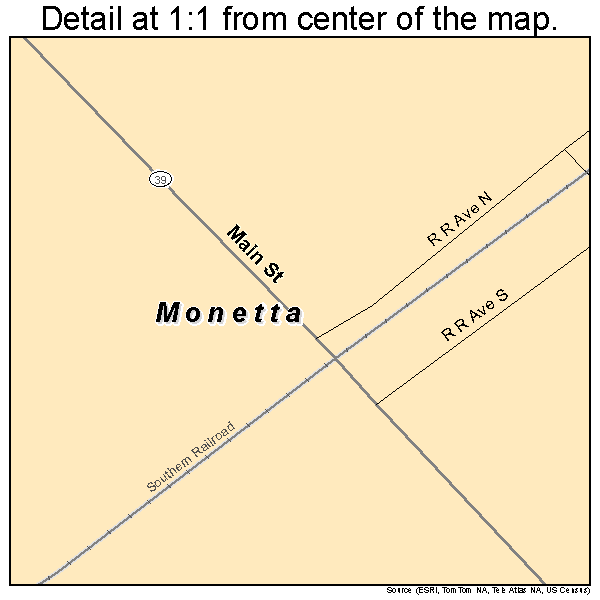 Monetta, South Carolina road map detail