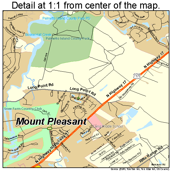 Mount Pleasant, South Carolina road map detail
