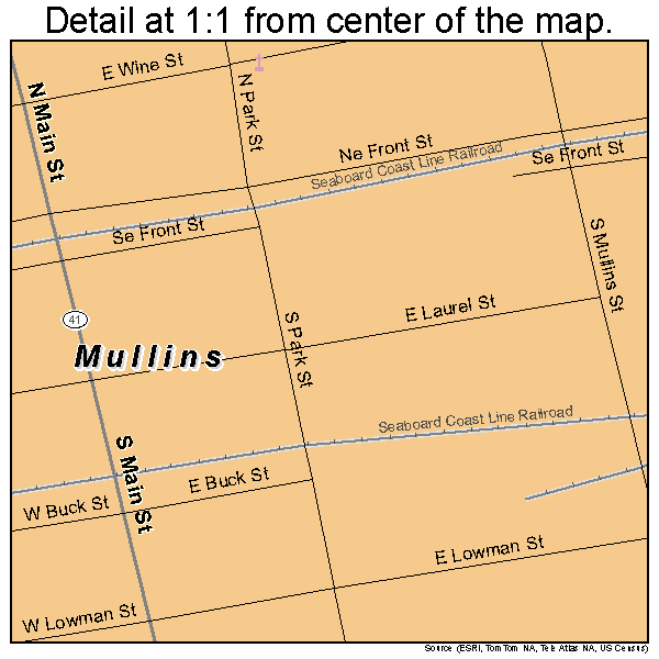 Mullins, South Carolina road map detail