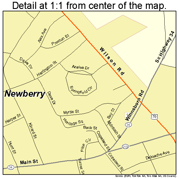 Newberry, South Carolina road map detail