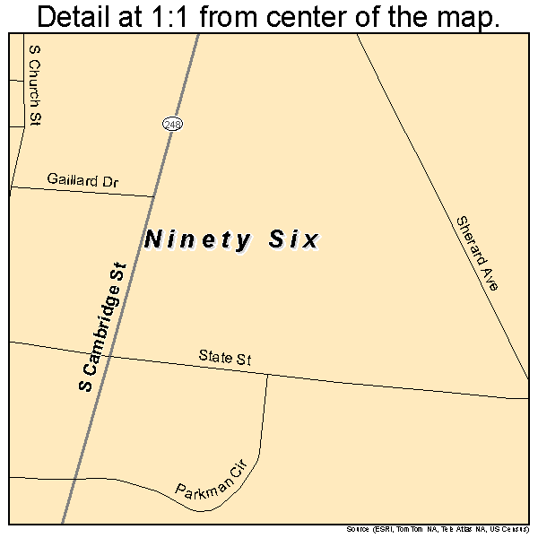 Ninety Six, South Carolina road map detail