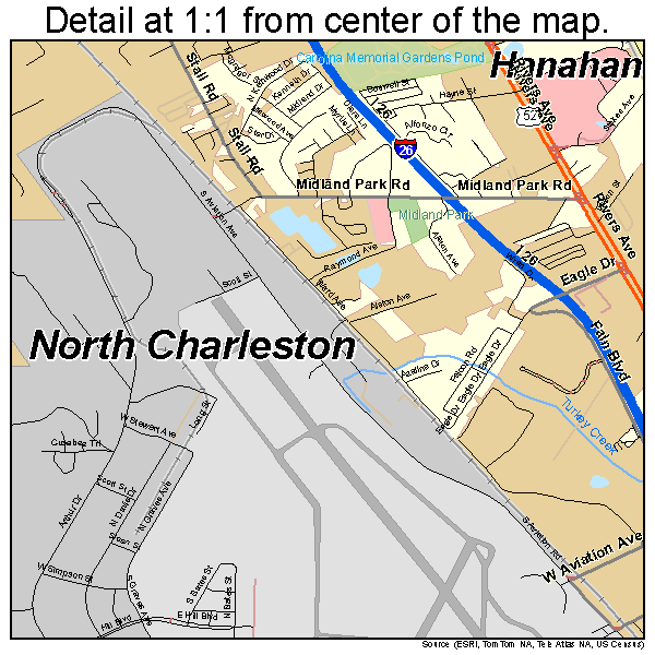 North Charleston, South Carolina road map detail