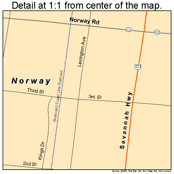 Norway, South Carolina road map detail