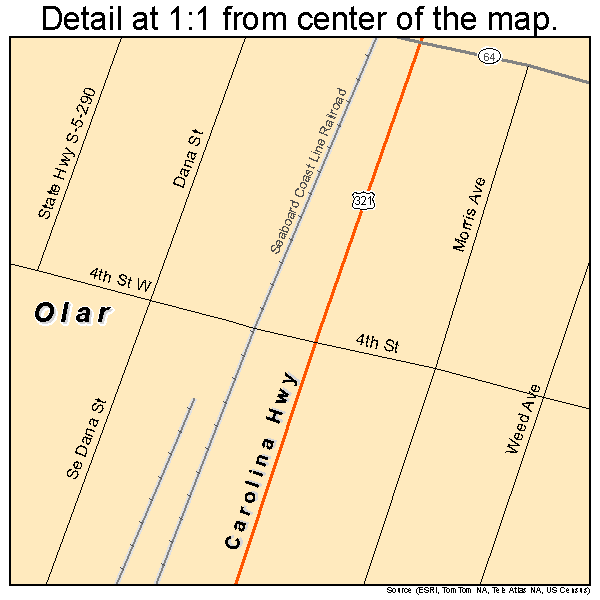 Olar, South Carolina road map detail