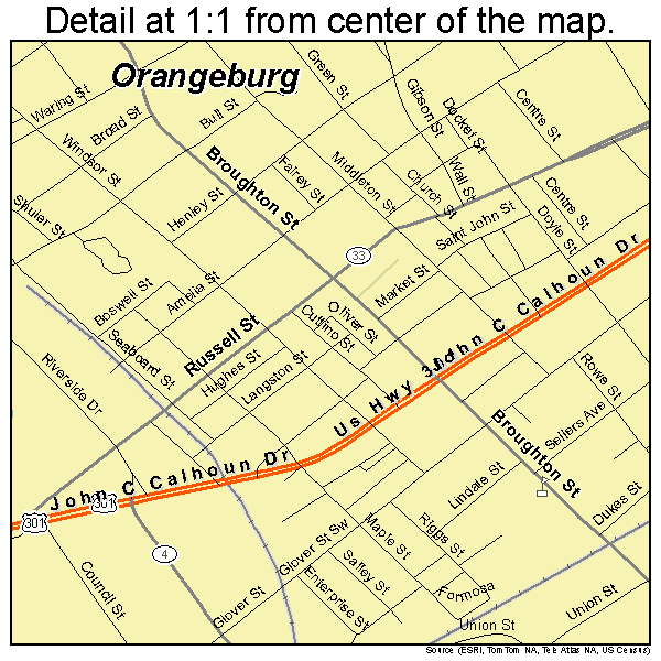 Orangeburg, South Carolina road map detail