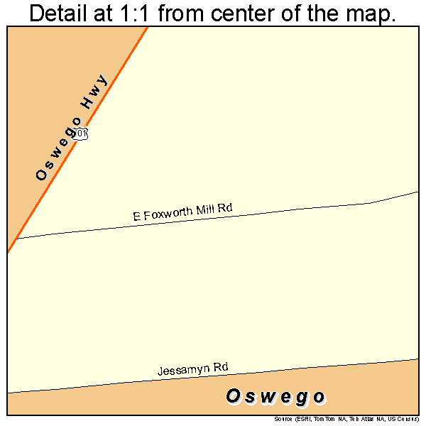 Oswego, South Carolina road map detail