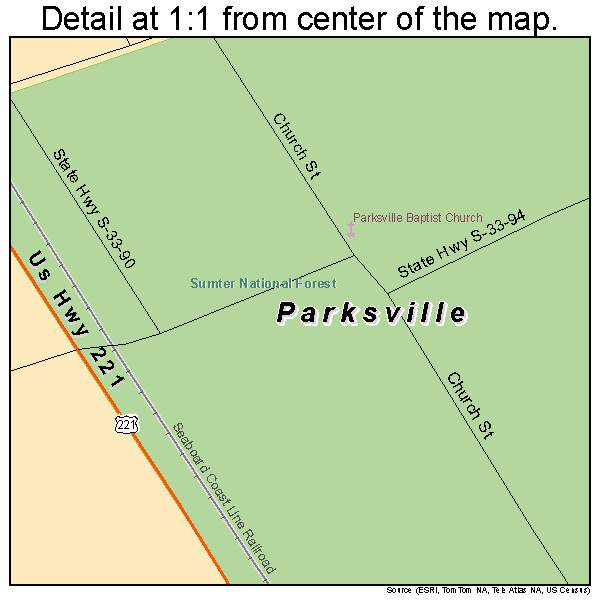 Parksville, South Carolina road map detail