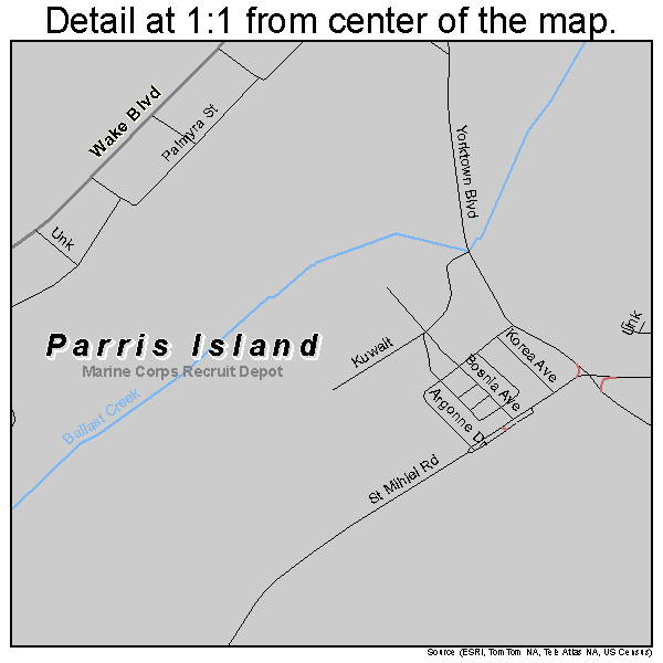 Parris Island, South Carolina road map detail