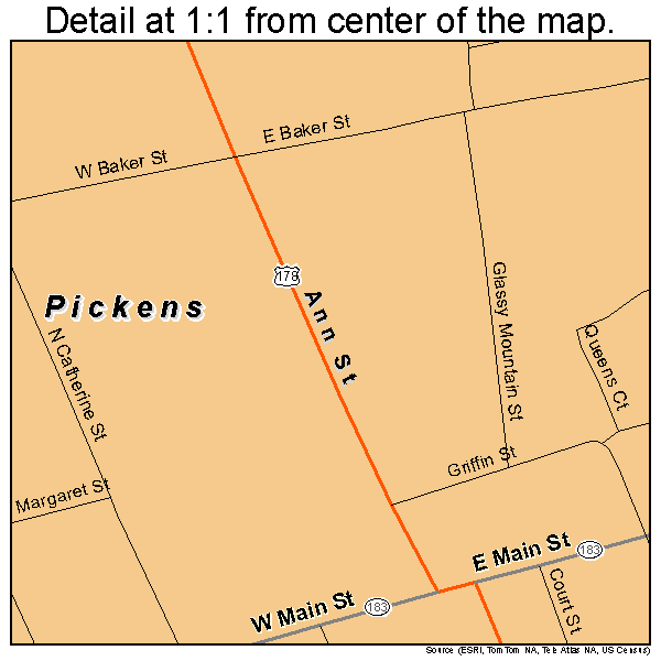 Pickens, South Carolina road map detail