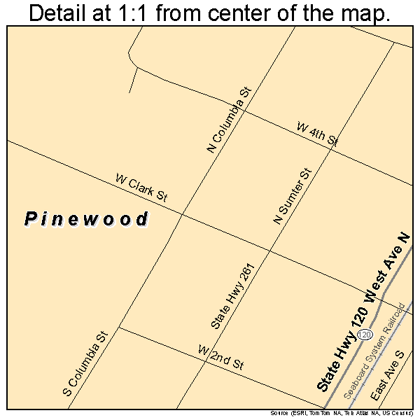 Pinewood, South Carolina road map detail