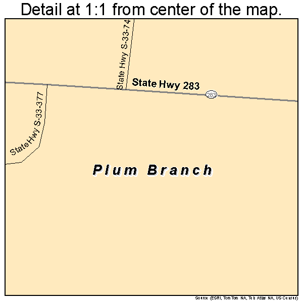Plum Branch, South Carolina road map detail