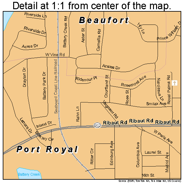 Port Royal, South Carolina road map detail