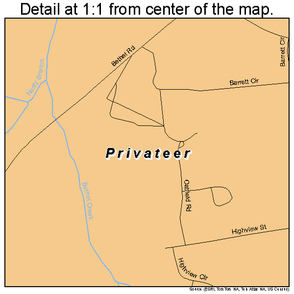 Privateer, South Carolina road map detail