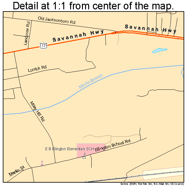 Ravenel, South Carolina road map detail