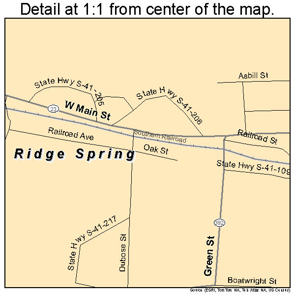 Ridge Spring, South Carolina road map detail
