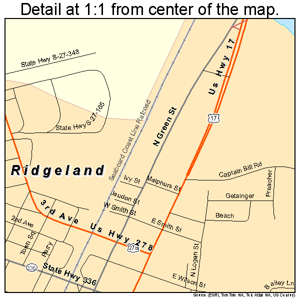 Ridgeland, South Carolina road map detail