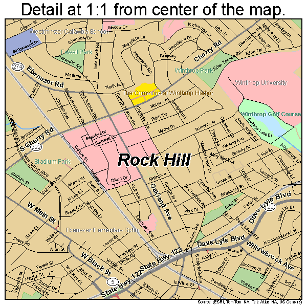 Rock Hill, South Carolina road map detail
