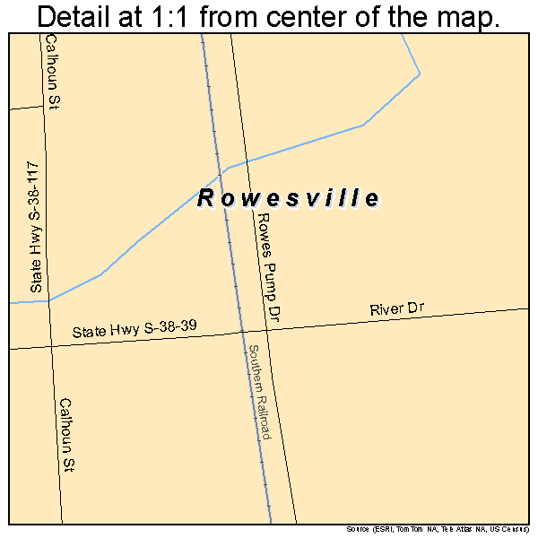 Rowesville, South Carolina road map detail