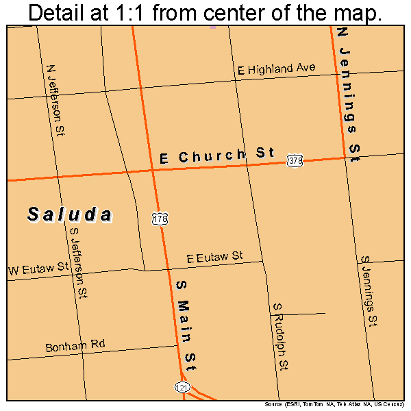 Saluda, South Carolina road map detail