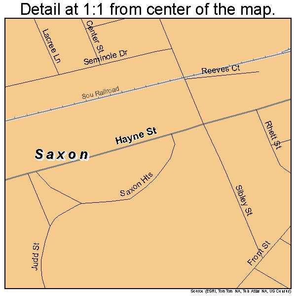 Saxon, South Carolina road map detail