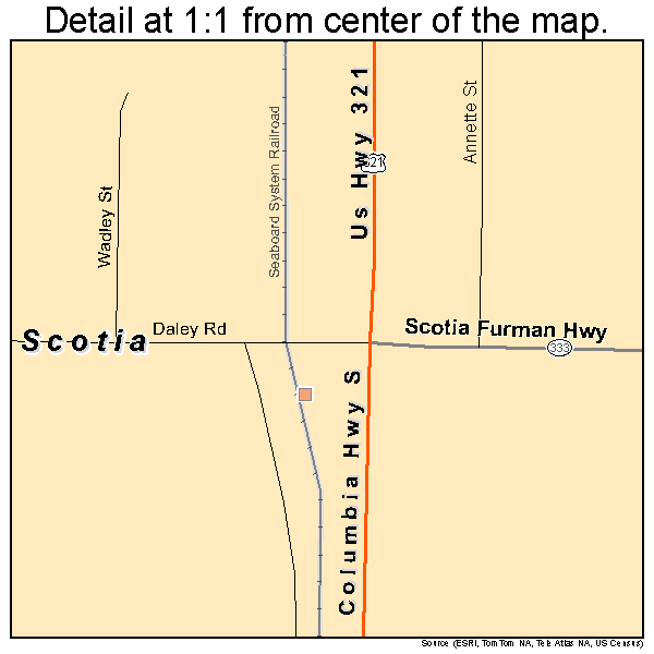 Scotia, South Carolina road map detail