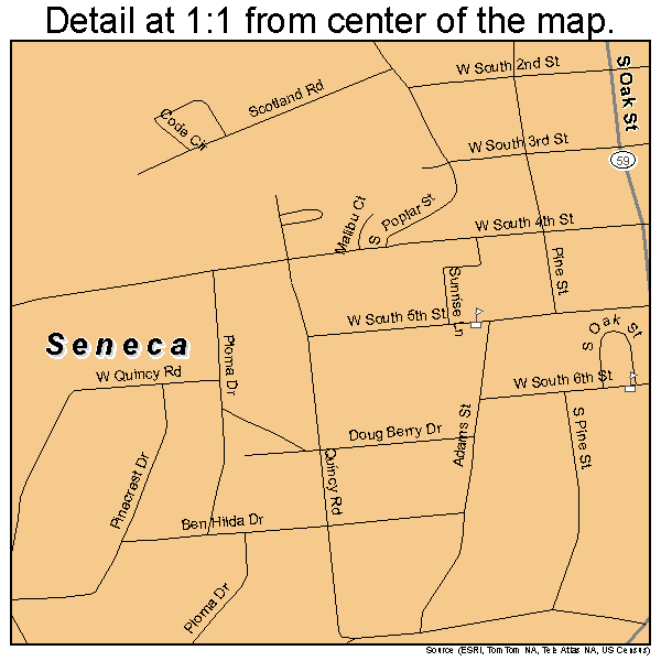 Seneca, South Carolina road map detail