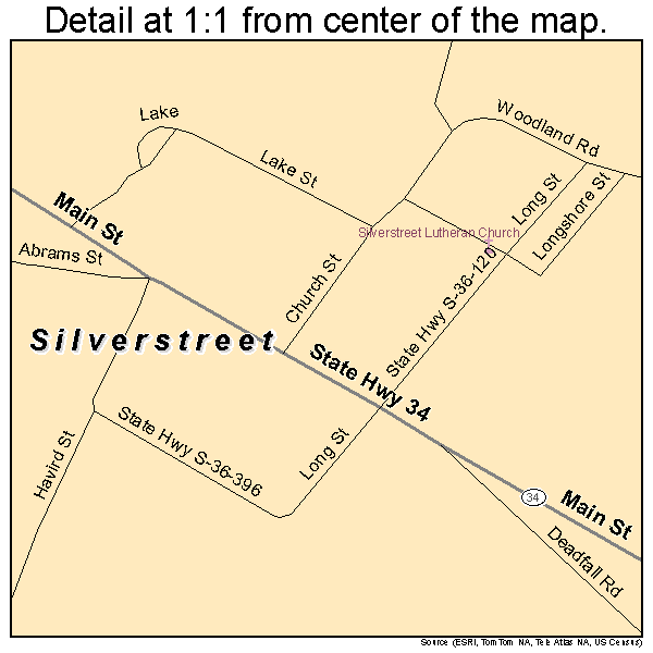 Silverstreet, South Carolina road map detail