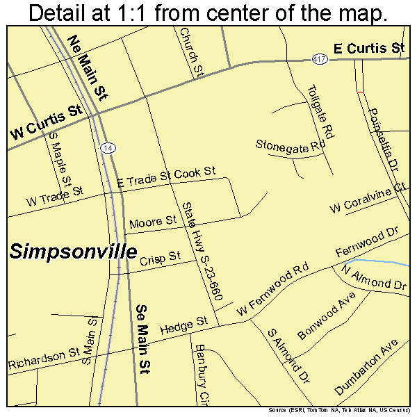 Simpsonville, South Carolina road map detail