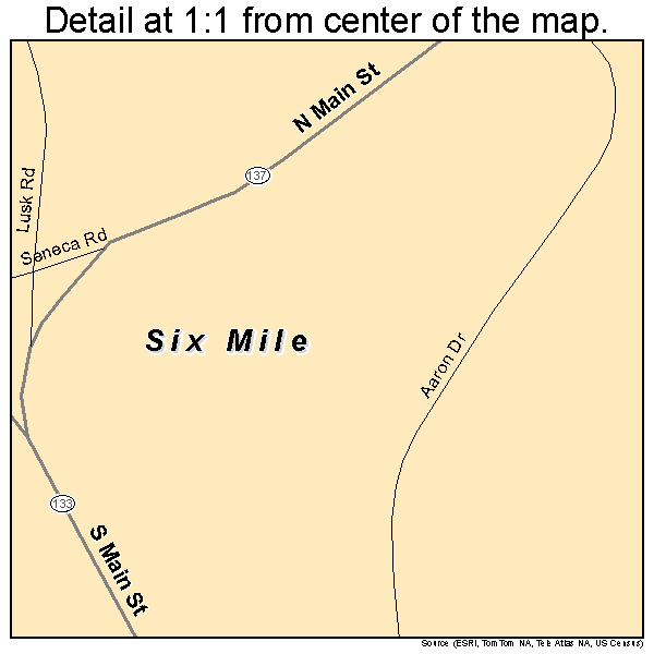 Six Mile, South Carolina road map detail