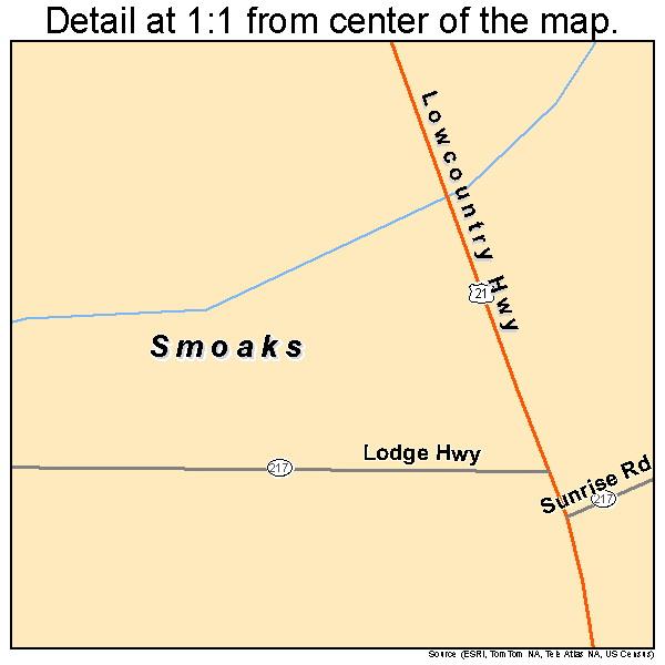 Smoaks, South Carolina road map detail