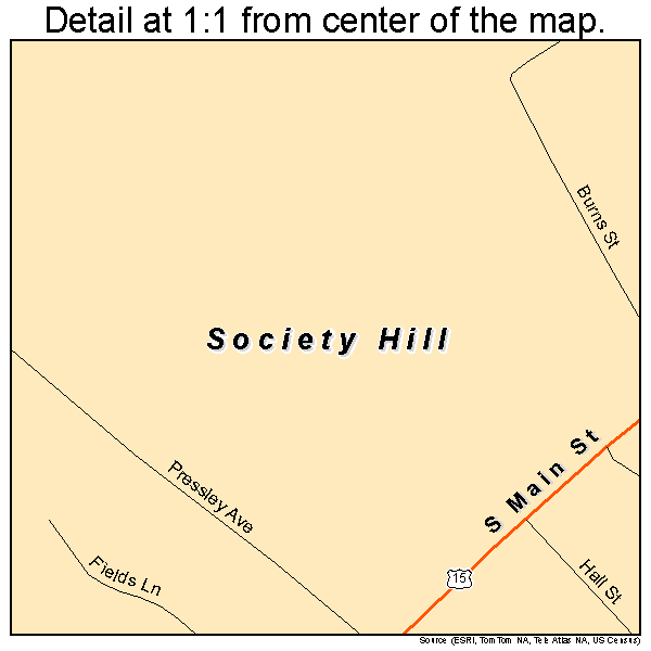Society Hill, South Carolina road map detail