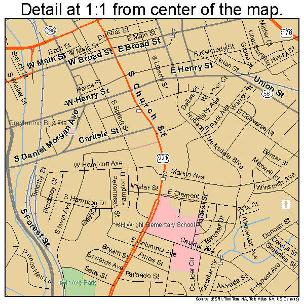 Spartanburg, South Carolina road map detail