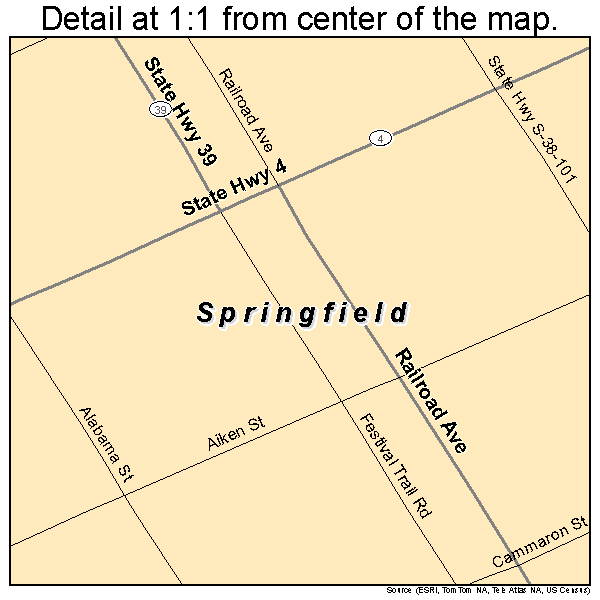 Springfield, South Carolina road map detail