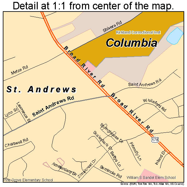 St. Andrews, South Carolina road map detail