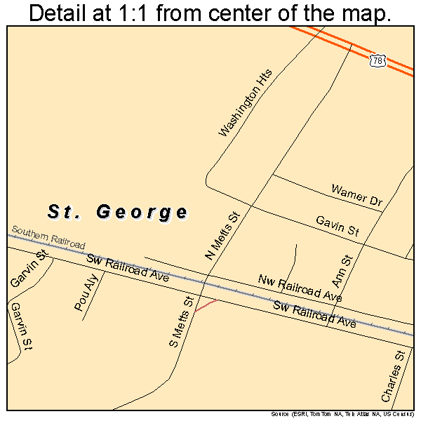 St. George, South Carolina road map detail